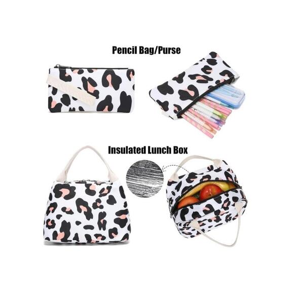 Trendy Leopard Print School Backpack Set 3pc | Lunch Bag + Pencil Case | NEW - Picture 8 of 8